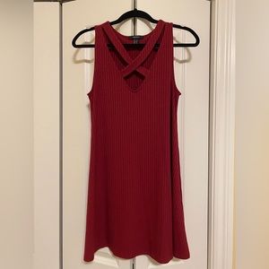 Extra Small Maroon Ribbed Dress with Crossover Neckline from Forever 21.